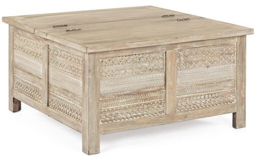 Table basse carrée avec rangement en bois avec motifs Mabel L 80 cm - Photo n°2; ?>