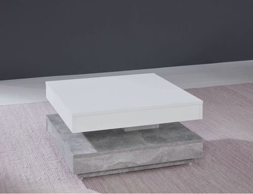 Table basse carrée blanc et gris béton pivotante Synchra 70 cm - Photo n°2; ?>