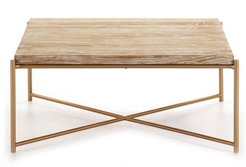 Table basse carrée bois clair et pieds métal doré 90 cm - Photo n°2; ?>