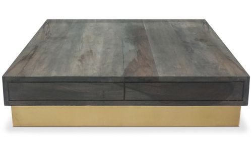 Table basse carrée bois foncé et métal doré Niu - Photo n°2; ?>