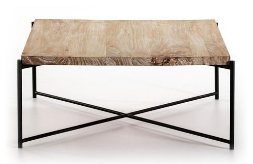 Table basse carrée bois massif clair et pieds métal noir 90 cm - Photo n°2; ?>