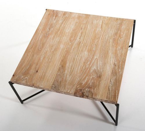 Table basse carrée bois massif clair et pieds métal noir 90 cm - Photo n°3; ?>