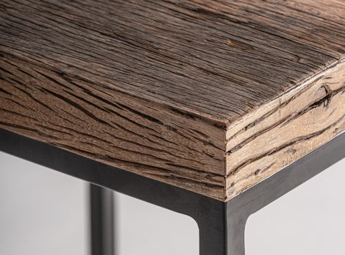 Table basse carrée bois massif recyclé et acier noir Wader 70 cm - Photo n°3; ?>