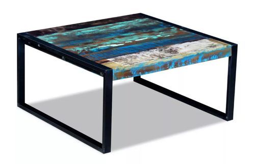 Table basse carrée bois massif recyclé et métal noir Lau - Photo n°3; ?>