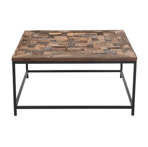 Table basse carrée bois recyclé foncé et métal noir Veeda - Photo n°2; ?>