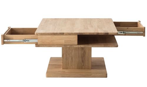 Table basse carrée en bois de chêne blanchi 2 tiroirs Kalido 90 cm - Photo n°2; ?>
