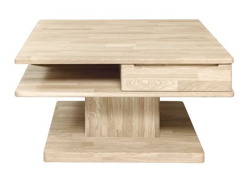 Table basse carrée en bois de chêne blanchi 2 tiroirs Kalido 90 cm - Photo n°3; ?>