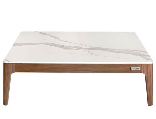 Table basse carrée Kloser - Noyer et porcelaine blanche effet Marbre - Photo n°3; ?>