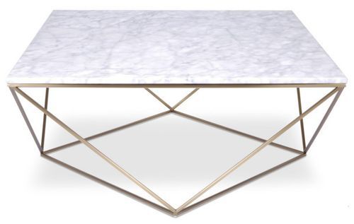 Table basse carrée marbre blanc et métal doré Gamny - Photo n°2; ?>
