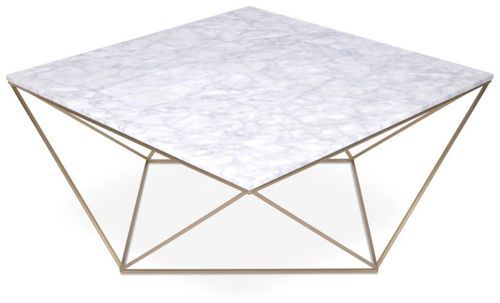Table basse carrée marbre blanc et métal doré Gamny - Photo n°3; ?>