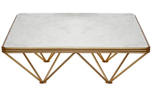 Table basse carrée marbre blanc et métal doré Paola - Photo n°2; ?>