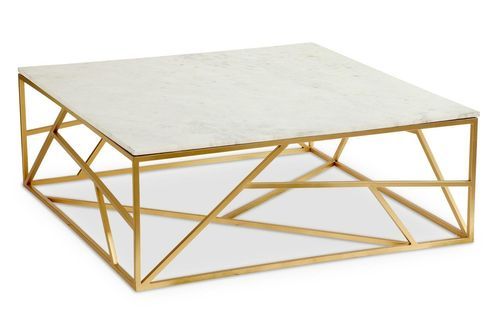 Table basse carrée marbre blanc et pieds métal doré Ozuli 99 cm - Photo n°2; ?>