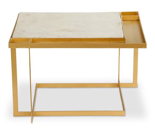 Table basse carrée marbre blanc et pieds métal doré Yorka 66 cm - Photo n°3; ?>