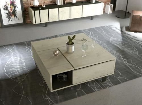 Table basse carrée style industriel bois clair et acier noir Ross 90 cm - Photo n°2; ?>