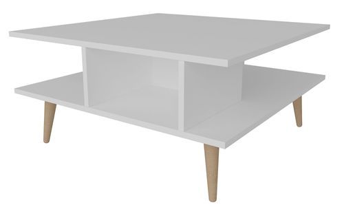 Table basse carrée style scandinave blanc et naturel Valika 89 cm - Photo n°2; ?>