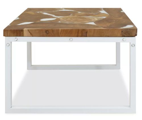 Table basse carrée teck massif clair et pieds métal blanc Mita - Photo n°2; ?>