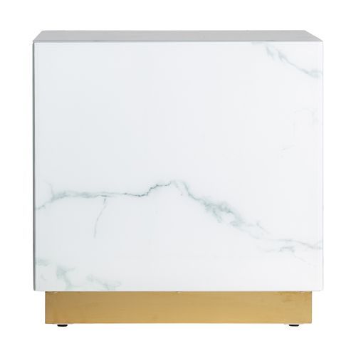 Table d'appoint carrée verre cristal teinté blanc marbré et acier doré Kola 60 cm - Photo n°2; ?>