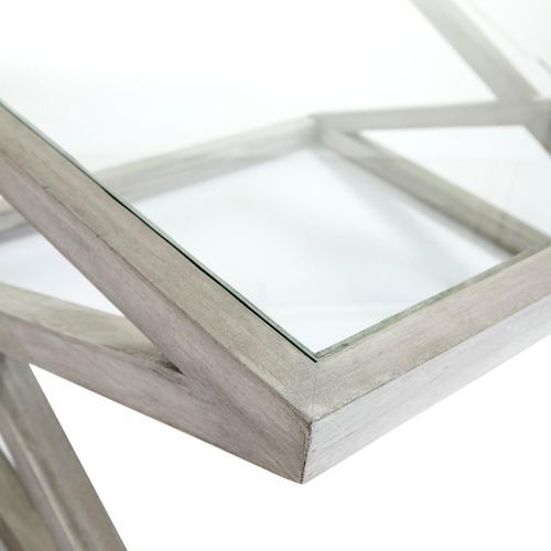 Table basse carrée verre et bois massif gris voilé 90 cm - Photo n°3; ?>