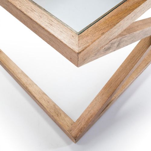 Table basse carrée verre transparent et bois foncé voilé 90 cm - Photo n°3; ?>