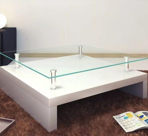 Table basse carrée verre trempé et bois blanc brillant Cubi 77 cm - Photo n°3; ?>
