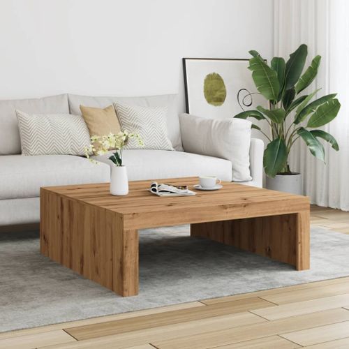 Table basse chêne artisanal 100x100x35 cm bois d'ingénierie - Photo n°3; ?>