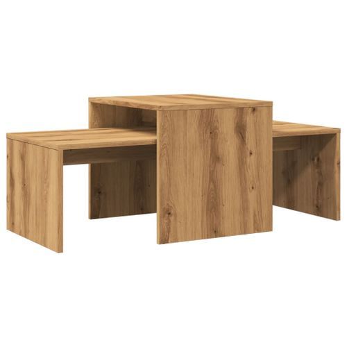 Table basse chêne artisanal 100x48x40 cm bois d'ingénierie - Photo n°2; ?>