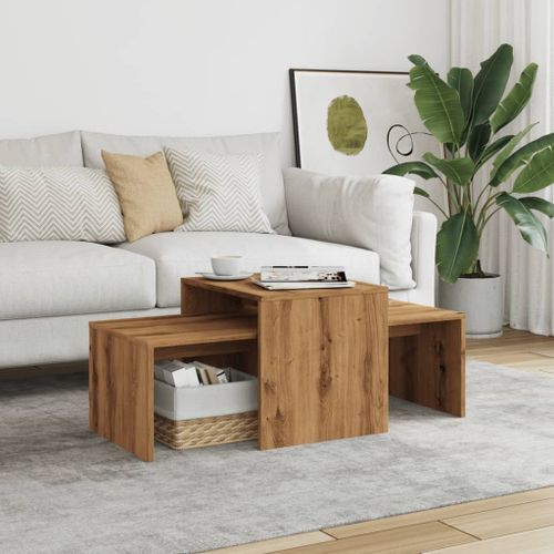 Table basse chêne artisanal 100x48x40 cm bois d'ingénierie - Photo n°3; ?>