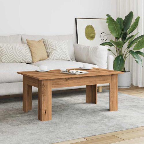 Table basse chêne artisanal 100x60x42 cm bois d'ingénierie - Photo n°3; ?>