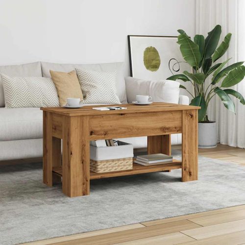 Table basse chêne artisanal 101x49x52 cm bois d'ingénierie - Photo n°3; ?>