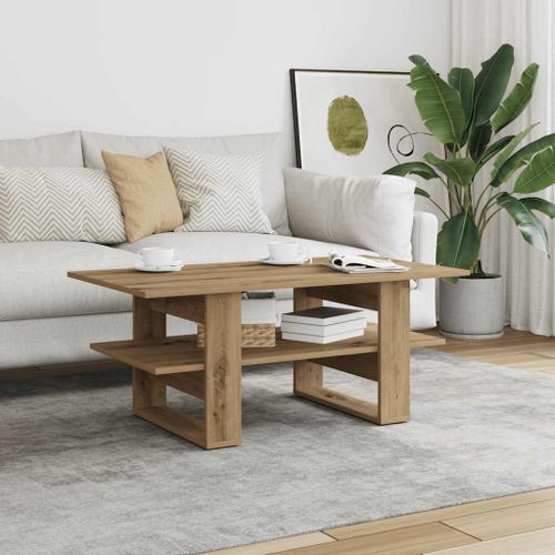 Table basse chêne artisanal 102x55x42 cm bois d'ingénierie - Photo n°3; ?>