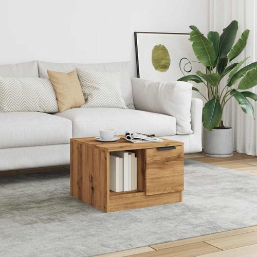 Table basse chêne artisanal 50x50x36 cm bois d'ingénierie - Photo n°3; ?>