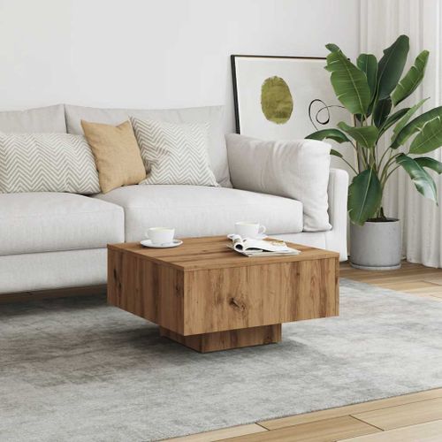 Table basse chêne artisanal 60x60x31,5 cm bois d'ingénierie - Photo n°3; ?>