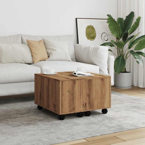 Table basse chêne artisanal 60x60x38 cm bois d'ingénierie - Photo n°3; ?>