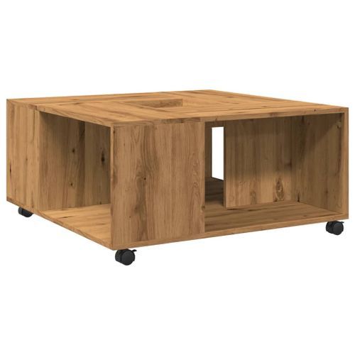 Table basse chêne artisanal 80x80x40 cm bois d'ingénierie - Photo n°2; ?>