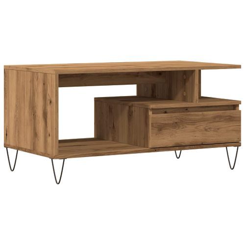 Table basse chêne artisanal 90x49x45 cm bois d'ingénierie - Photo n°2; ?>