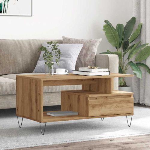 Table basse chêne artisanal 90x49x45 cm bois d'ingénierie - Photo n°3; ?>