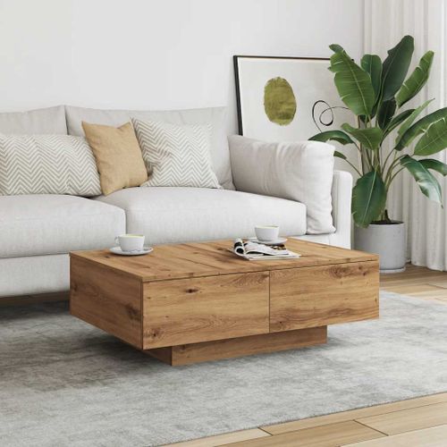 Table basse chêne artisanal 90x60x31 cm bois d'ingénierie - Photo n°3; ?>