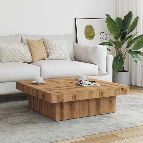 Table basse chêne artisanal 90x90x28 cm bois d'ingénierie - Photo n°3; ?>