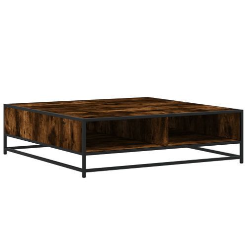 Table basse chêne fumé 100x100x30 cm bois d'ingénierie et métal - Photo n°2; ?>