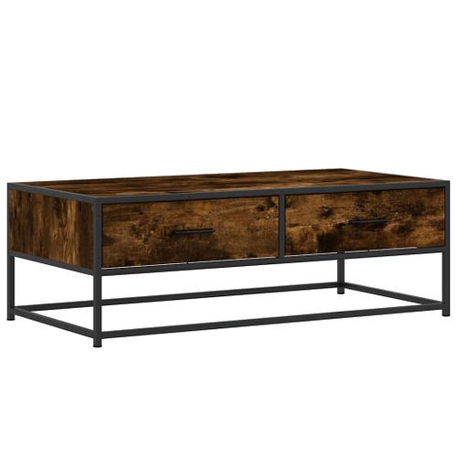 Table basse chêne fumé 100x50x35 cm bois d'ingénierie et métal - Photo n°2; ?>