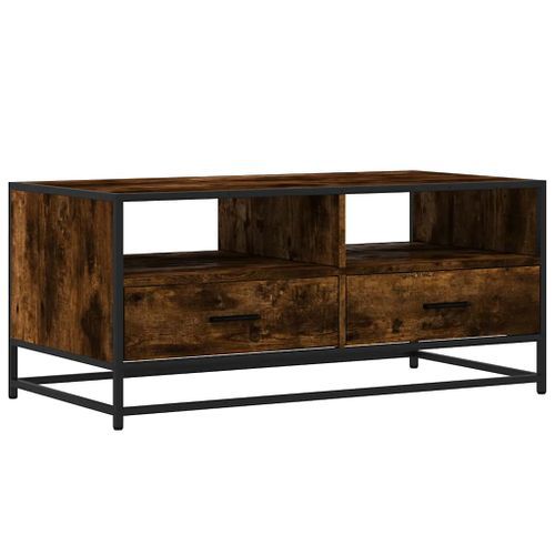 Table basse chêne fumé 100x50x45 cm bois d'ingénierie et métal - Photo n°2; ?>