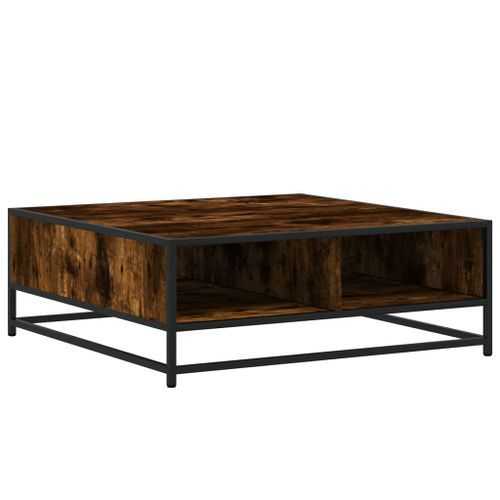 Table basse chêne fumé 80x80x30 cm bois d'ingénierie et métal - Photo n°2; ?>