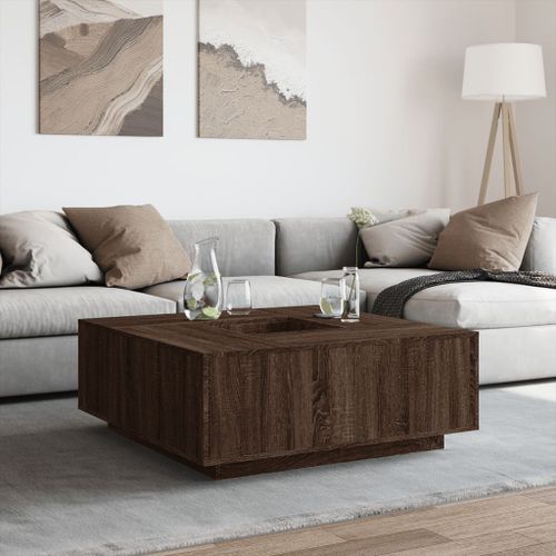 Table basse chêne marron 100x100x40 cm bois d'ingénierie - Photo n°3; ?>