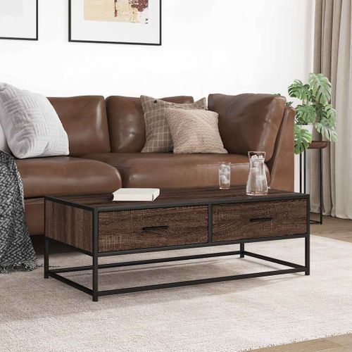 Table basse chêne marron 100x50x35cm bois d'ingénierie et métal - Photo n°3; ?>