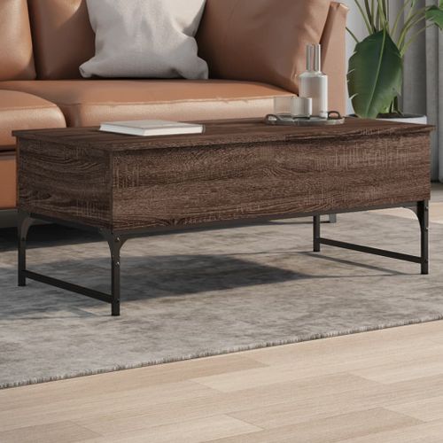 Table basse chêne marron 100x50x40cm bois d'ingénierie et métal - Photo n°2; ?>