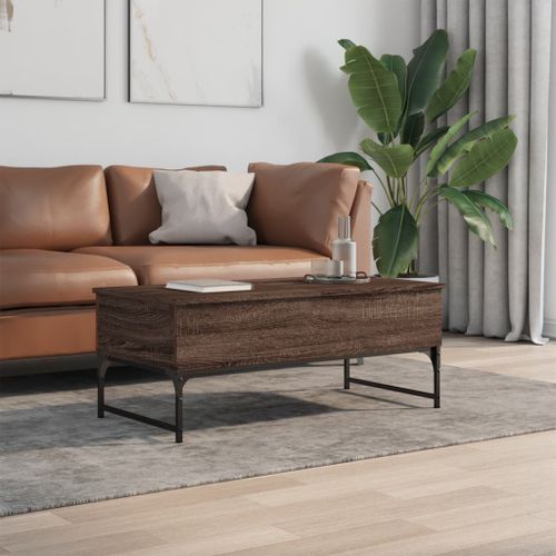 Table basse chêne marron 100x50x40cm bois d'ingénierie et métal - Photo n°3; ?>