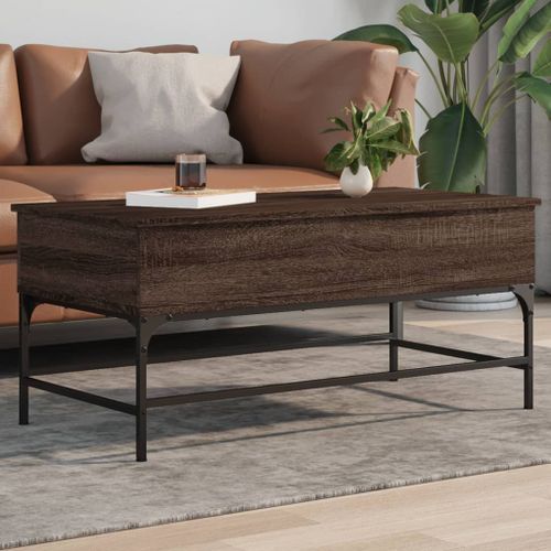 Table basse chêne marron 100x50x45cm bois d'ingénierie et métal - Photo n°2; ?>