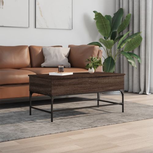 Table basse chêne marron 100x50x45cm bois d'ingénierie et métal - Photo n°3; ?>