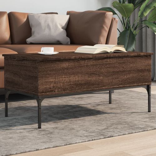 Table basse chêne marron 100x50x45cm bois d'ingénierie et métal - Photo n°2; ?>