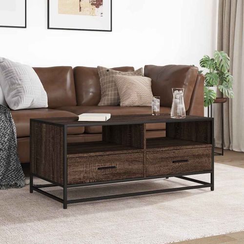 Table basse chêne marron 100x50x45cm bois d'ingénierie et métal - Photo n°3; ?>